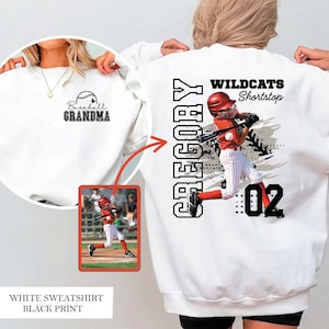 Personalized Baseball Grandma Sweatshirt with Kid&#39;s Photo,Grandma Baseball Sweatshirt,Baseball Gift,Gameday Grandma Sweatshirt