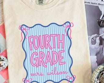 Comfort Colors® Striped Fourth Grade Teacher Shirt, Custom Fourth Grade Teacher Gifts, First Day 4th Grade, First Day of School