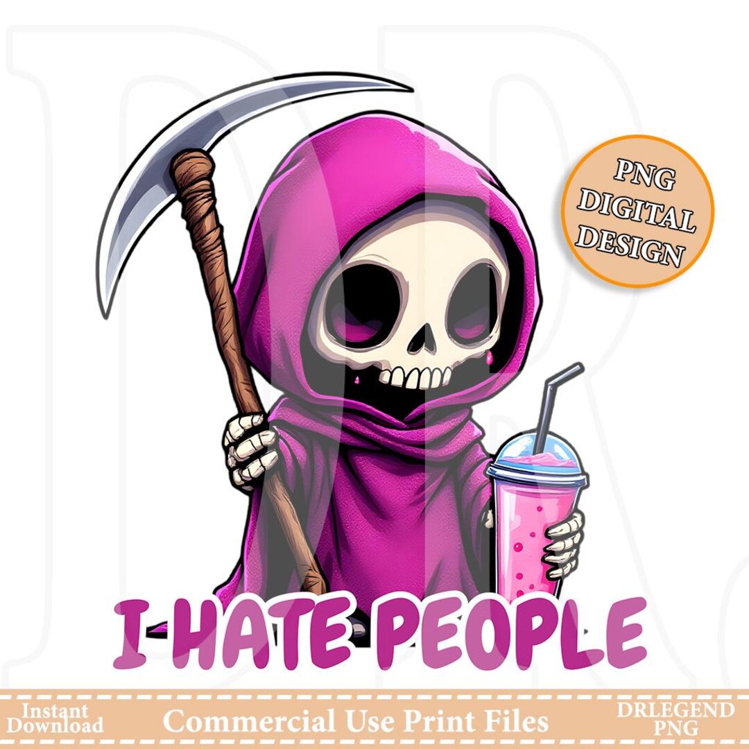 Pink Reapper Cartoon Grim Reaper With Scythe and Pink Slushy PNG –