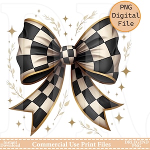 Retro Checkered Bow PNG, Coquette Black & White Ribbon PNG Sublimation, Mom Life PNG Download, Fall Fashion Sublimation Design