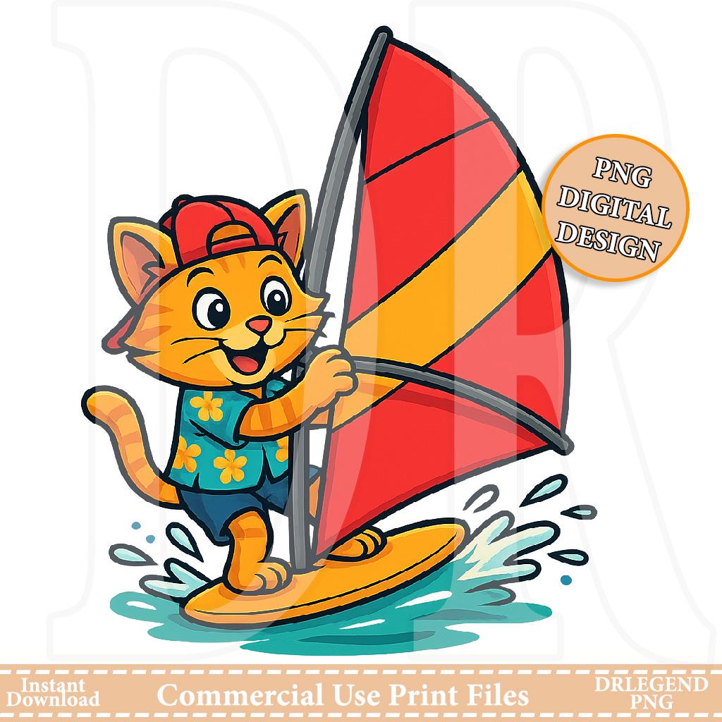 Windsurfing Cat PNG, Summer Cartoon Cat Clipart, Tropical Beach Animal  Digital Download, Cute Kitty on Water Sublimation Art File - Etsy Israel, image size:1024x1024