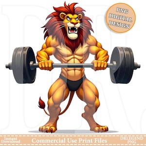 Buff Lion Workout Art l Bodybuilding SVG & PNG l Gym Motivation Design l Powerlifting Clipart l Digital Download l Fitness Illustration