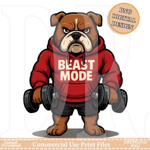 Beast Mode Bulldog PNG – Gym Dog Clipart, Funny Workout Sublimation Design, Fitness Cartoon PNG, Muscle Dog T-Shirt Printable, Gym Humor