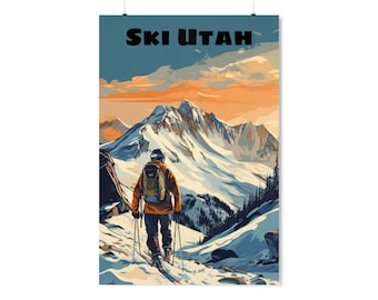 Ski Utah Poster 2 - Skifahren, Berge, Skitouren, Wildnis, Winter, Schnee, Retro, Reisen, Vektorgrafiken