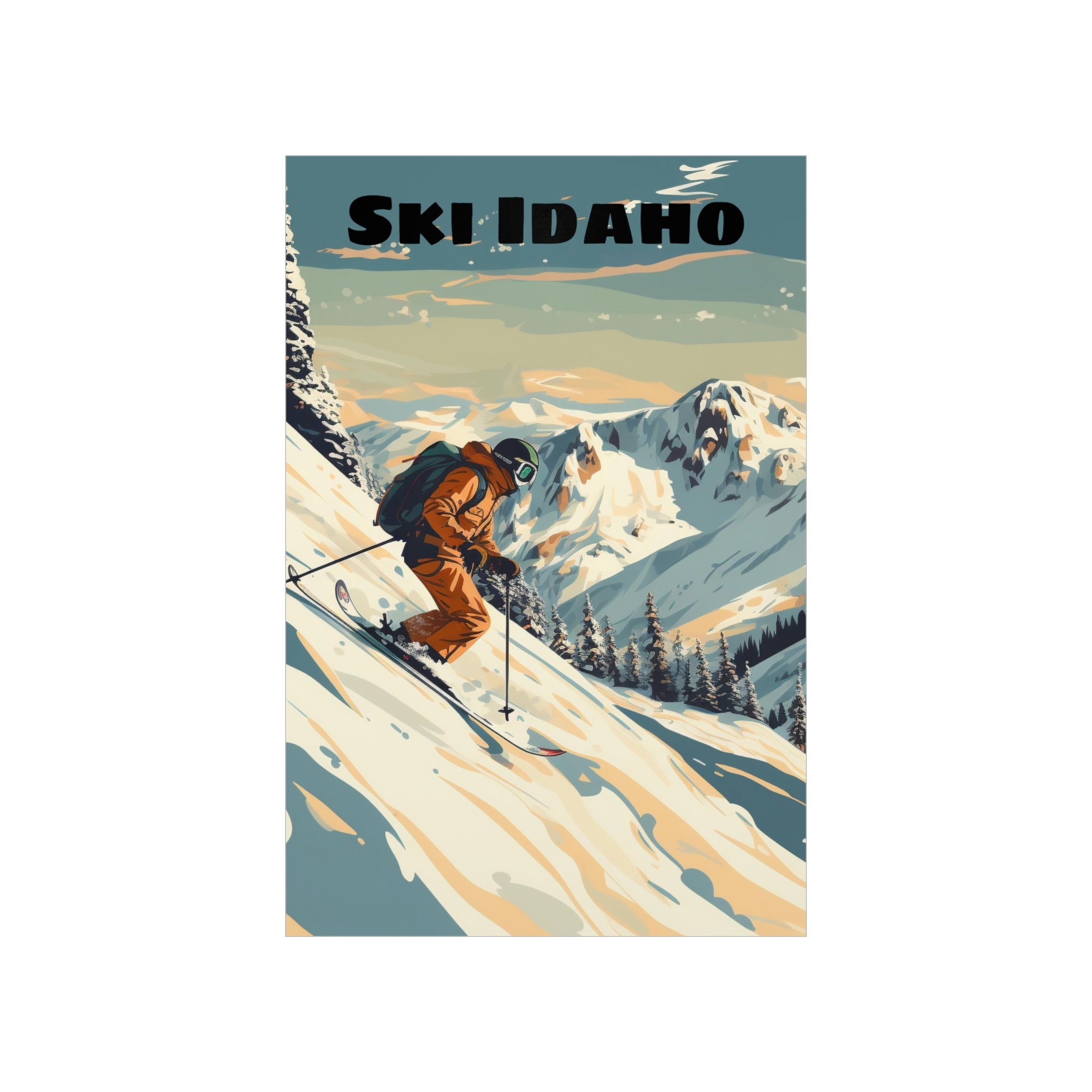 Ski Idaho Poster 3 - Skiing, Mountains, Backcountry Ski, Wilderness, Winter, Snow, Retro, Travel, Vector Art