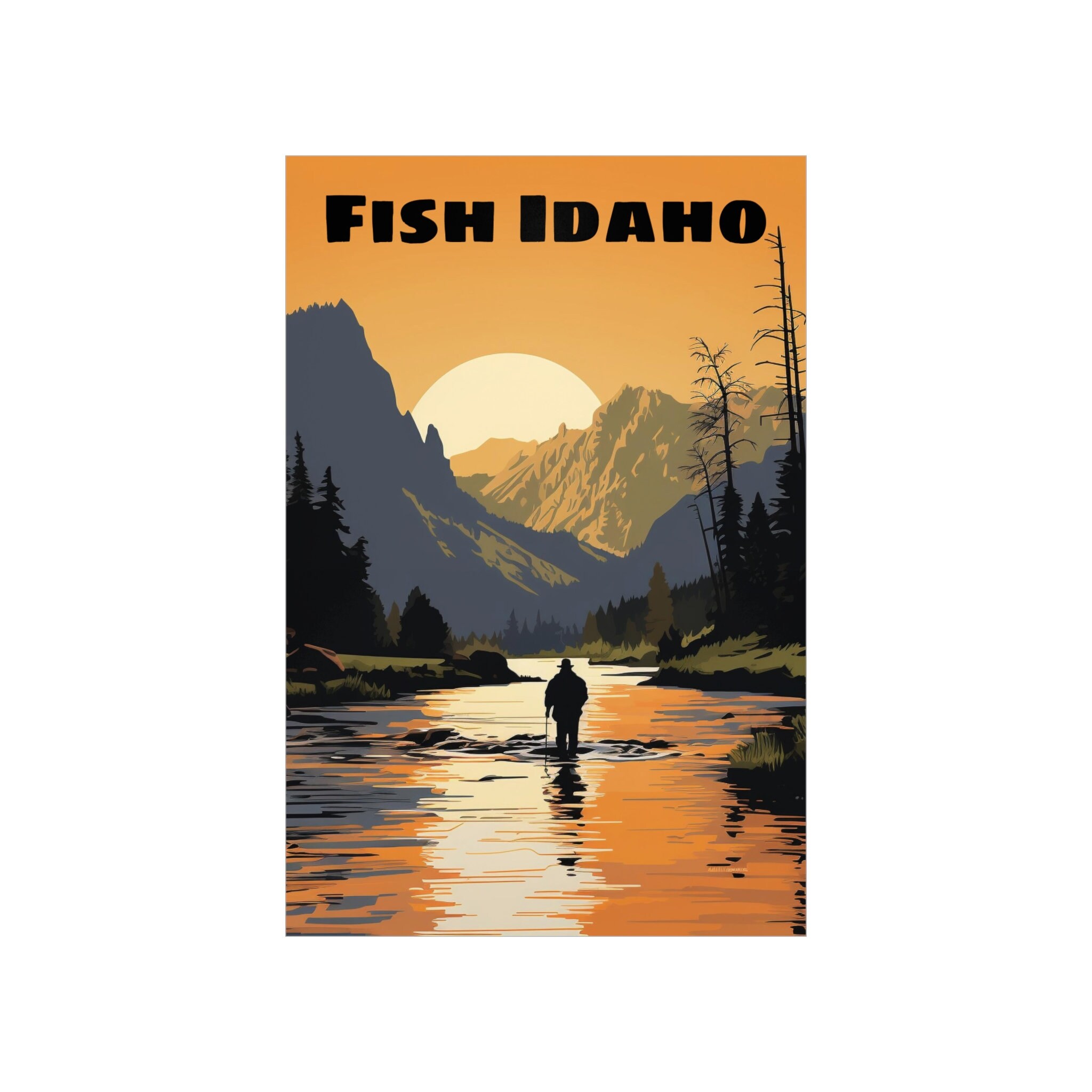 Fish Idaho Poster 4 - Fly Fishing, Mountains, Fishing, Retro, Travel, Vector Art