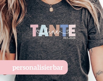 Tante T-Shirt personalisiert | Geschenk für Tante | Weihnachtsgeschenk | Schwangerschaftsverkündung | Tante T-Shirt | Personalisiert | Aunt