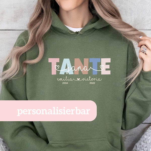 Tante Hoodie personalisiert | Geschenk für Schwester | Geschenk für Tante | Schwangerschaftsverkündung | Hoodie | Personalisierter Hoodie