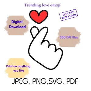 Koreaanse liefde emoji SVG Koreaanse hart emoji digitale download k drama icon Instant Download liefde en genegenheid afdrukbare kunst 300 dpi aanpasbaar