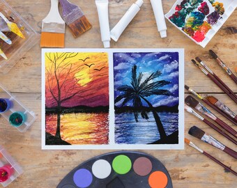 Oil Pastel Color Sunset and Night Painting for Drawing Room, Living Room, Bedroom