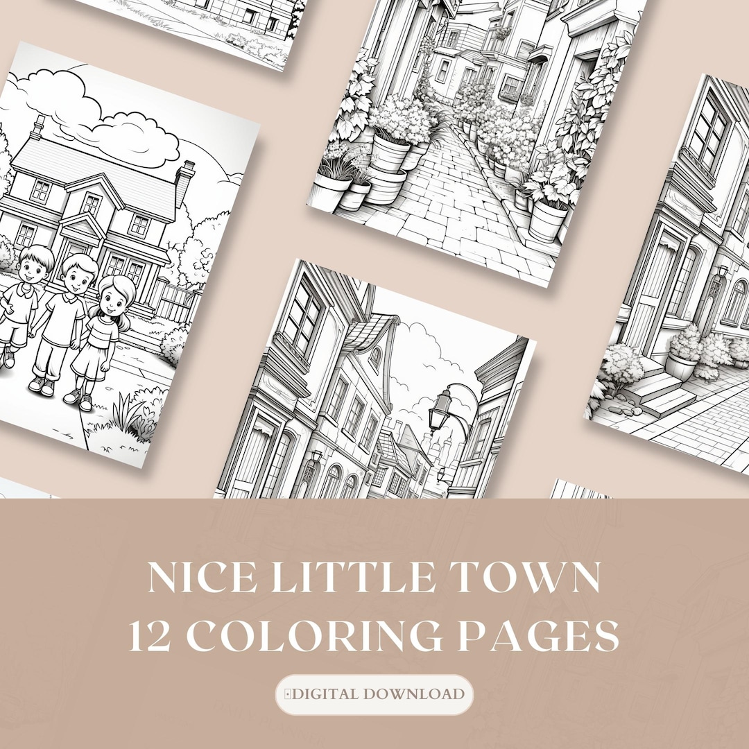 Printable Nice Little Town Coloring Pages Instant Download Etsy
