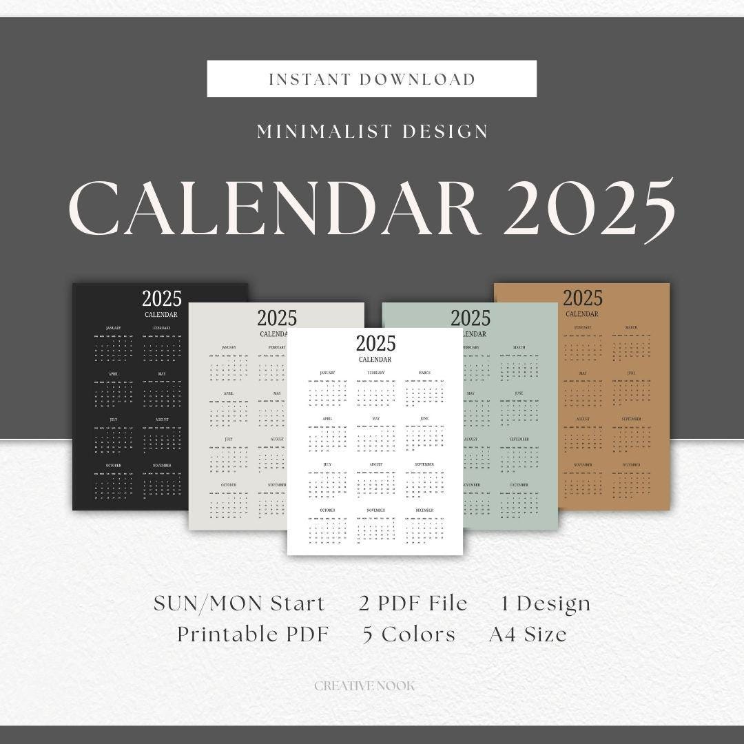 2025 Calendar, Printable Calendar, Wall Calendar, Year Minimalist