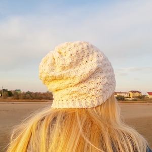 White Beanie Crochet Pattern. Crochet Hat Milk Pattern. Crochet Shell Stitch Pattern. Easy Crochet Pattern.