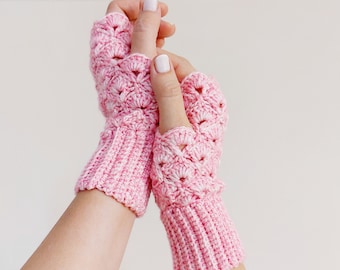 Guantes sin dedos Manoplas rosas. Guantes Cosy Girl Pink. Manoplas de ganchillo.