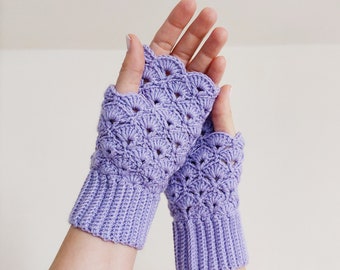 Manoplas Guantes sin dedos morados. Acogedores guantes de lavanda. Manoplas de ganchillo. Calentador de la mano. Manoplas de conductor.