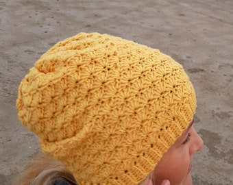 かぎ針編みのビーニー帽のパターン。かぎ針編みの帽子のパターン。かぎ針編みのシェルステッチのパターン。簡単なかぎ針編みのパターン。