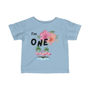 Tropical Flamingo &quot;I&#39;m One!&quot; 1st Birthday Shirt - Pink Flamingo Party Tee