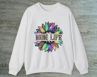 Sweat-shirt ras du cou à fleurs vibrantes Mom Life