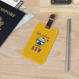 Adventure-Themed Luggage Tag - &#39;Adventure Starts Now&#39; - Durable and Lightweight