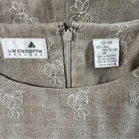 Liz Claiborne Size 12 Linen Dress Vintage Embroid… - image 5