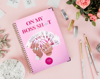 Pink Hardcover Notebook, Gold Spiral, Lined Journal Motivational