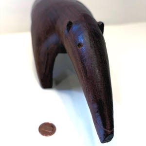 Vintage handmade large carved wood (ipe) anteater (16” l 6” h) - incised features - patina - folk - eclectic - folk art
