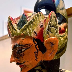 Indonesian, set of 2 vintage wayang golek hand puppets; complementary pair of male and female characters - folk - eclectic - international