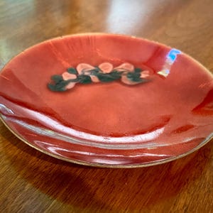 Bovano (Cheshire, CT) vintage red & black abstract patterned enameled copper dish - modern - mcm - midcentury modern - handcrafted