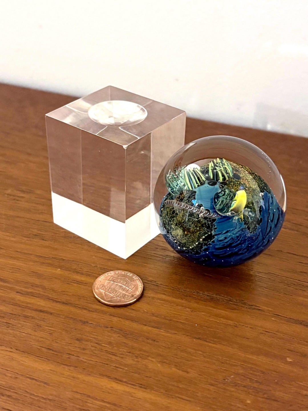 Planet Paperweights Josh Simpson Planet Marble (blues, Greens, Yellows & Clear) Art Glass ...