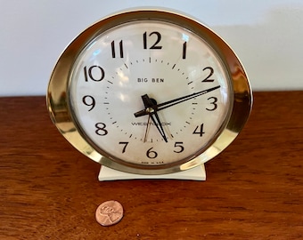 Westclox vintage Big Ben brass chrome and cream enamel bedside alarm clock - 1960’s - modern - mcm - mid century modern