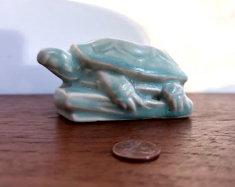 Nelson McCoy vintage 1940s ceramic aqua green / turtle planter (4” l 3”w 2” h) - modern - arts and crafts