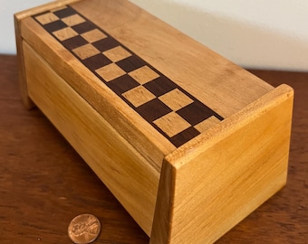 Postmodern vintage polygonal hickory and walnut jewelry or desk box with hinged lid - modern - vintage - eclectic