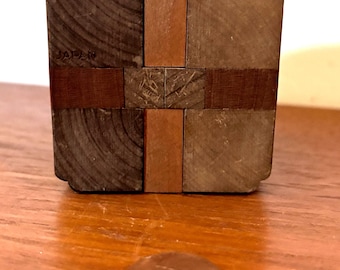 Hirokichi Yamanaka Kumiki cube interlocking wood puzzle (2.25” w) with varying hued components - Japan - modern - mcm - midcentury modern