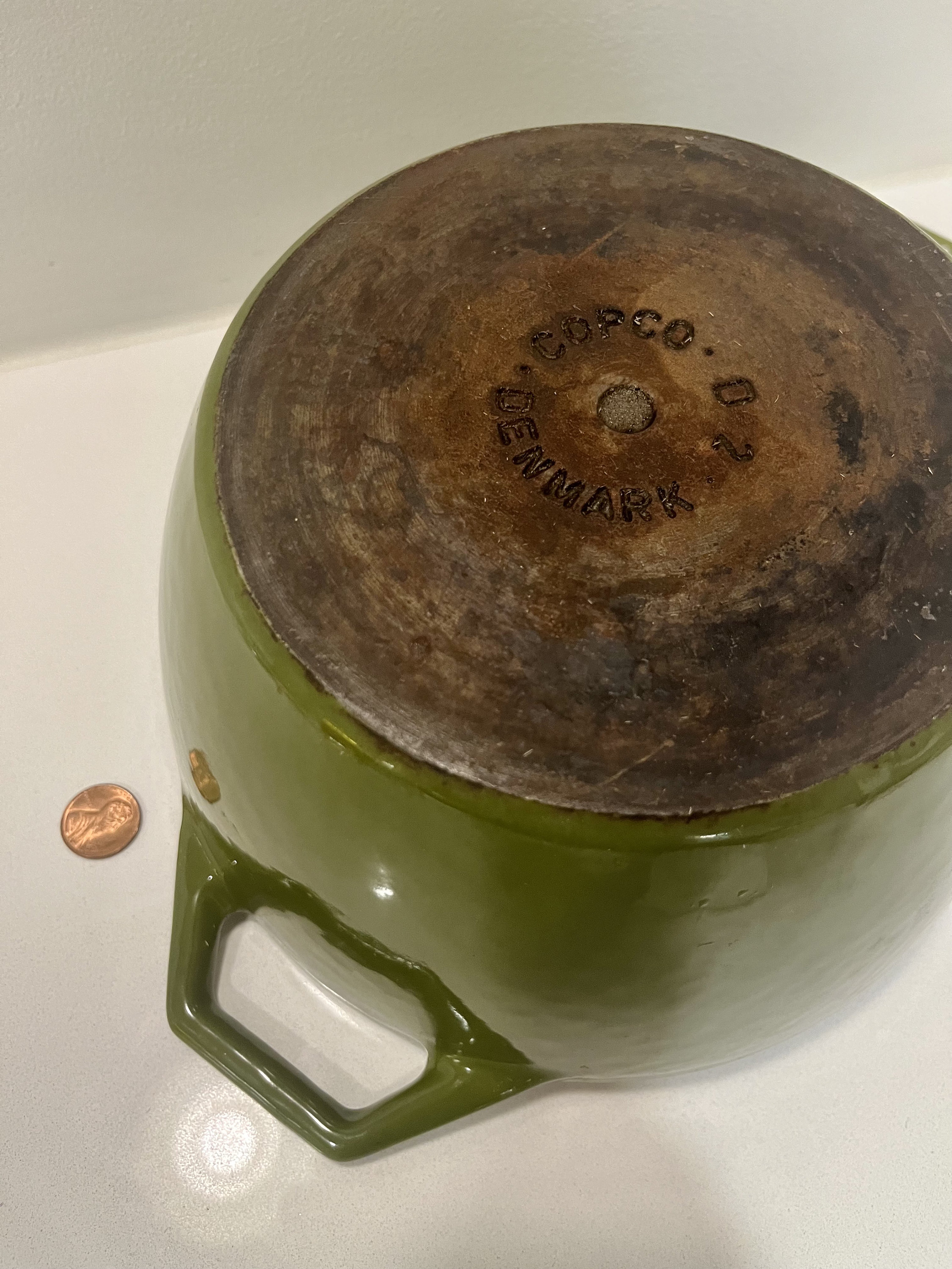 Copco Vintage D2 Cast Iron Avocado Enamel Dutch Oven With Lid Michael Lax Design Danish Modern