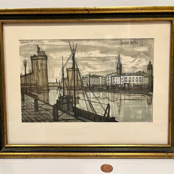 Bernard Buffet (1955) framed lithograph of Le Port De La Rochelle - St Martin Canal - modern - mcm - mid century modern