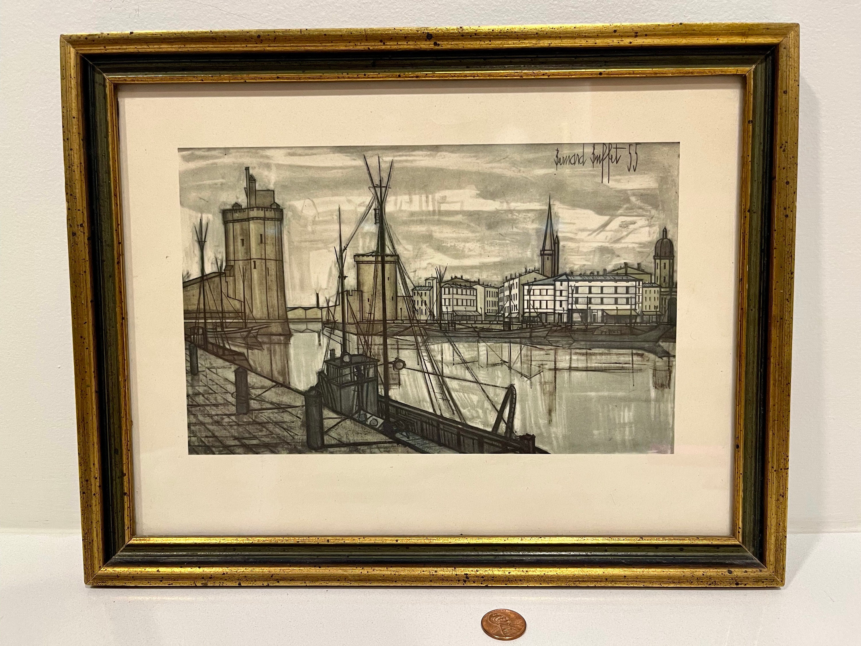 Bernard Buffet (1955) Framed Lithograph of Le Port De La Rochelle