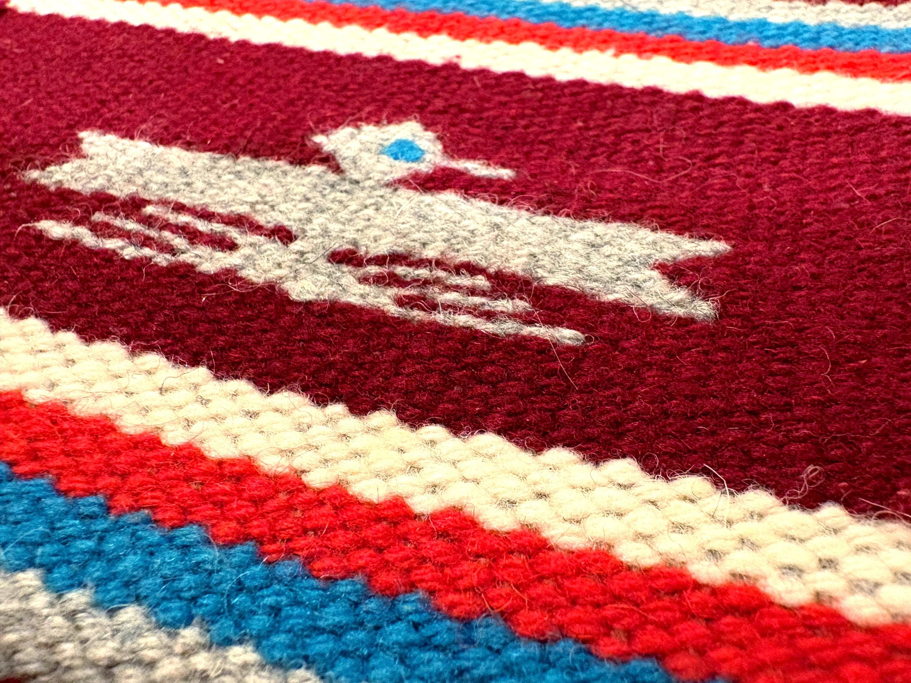 Chimayo vintage handwoven wool sampler rugs / textiles (11" l 8" w) - dark red - thunderbird - southwest - New Mexico - textile art