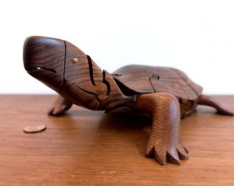 Peter Chapman handcrafted padauk wood turtle puzzle (9.5” l 7”w) - biomorphic - eclectic - modern - folk - southeastern US