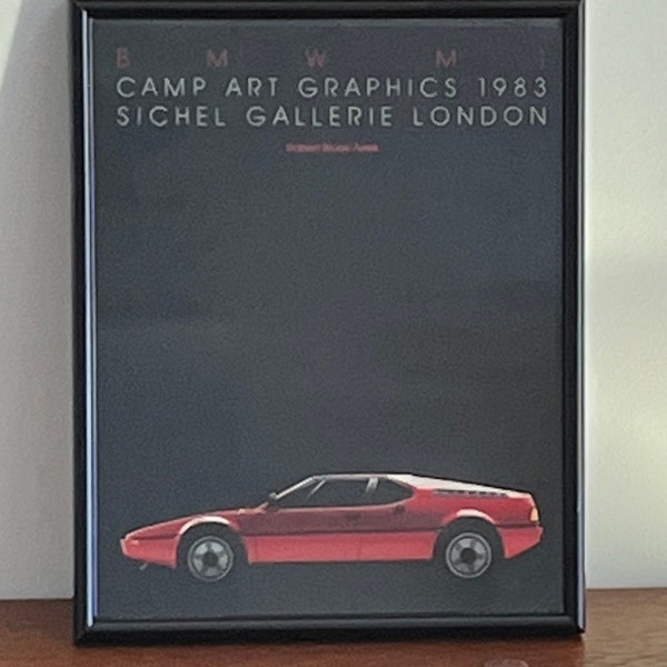 BMW vintage framed art exhibit poster - BMW M1 Sichel Gallerie London 1983 - Robert Bruce Ayres - 1980’s - post modern - automobilia