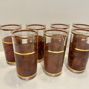 Culver Ltd. vintage ‘Tortoise’ with  22 carat gold highlights, set of 7 highball cocktail glasses - modern - mcm - midcentury modern
