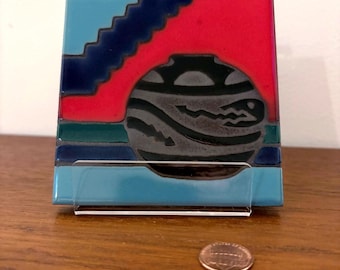 Masterworks vintage ceramic art tile trivet, coaster, wall display - black burnished pottery motif - southwestern - mcm - midcentury modern