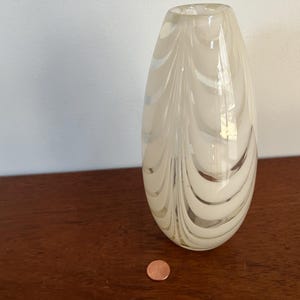 Carlson (Maija) vintage art glass vase - clear with white spiraling stripes - signed - Finland - Scandinavian - modern - mcm