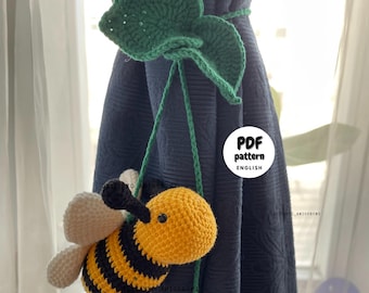 Crochet curtain tie pattern, Bee and Sunflower crochet pattern, Curtain tieback, DIY Home decor, Crochet home decor, Crochet hanging decor