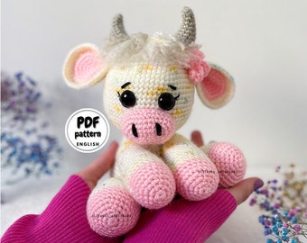 Highland Cow Crochet Pattern PDF, Spring Amigurumi, DIY Crafts, Cute plush toy, Crochet Barn Animal, Cow Stuffed animal, Gift for Cow lover
