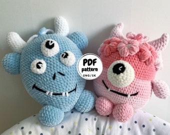 Crochet Monster Plushie Pattern, Amigurumi Monster, DIY gift for kids, Cute Crochet Plush, Crochet for Beginner pattern, Crochet Sensory toy