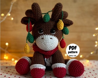 Christmas Reindeer, PDF Crochet Pattern, Crochet Christmas decoration, Christmas Crochet pattern, Reindeer with lights plush, Winter decor