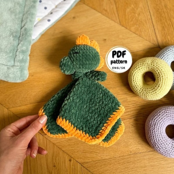 Crochet Dino Lovey, Crochet Lovey Pattern, Baby Blanket Crochet Pattern, DIY baby shower gifts, Security Blanket Lovey, Crochet for Beginner