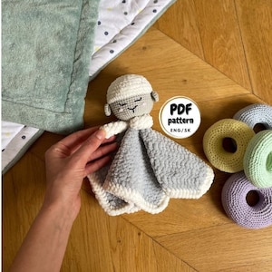 Crochet Lamb Lovey, Crochet Lovey Pattern, Baby Blanket Crochet Pattern, DIY baby shower gift, Security Blanket Lovey, Crochet for Beginner