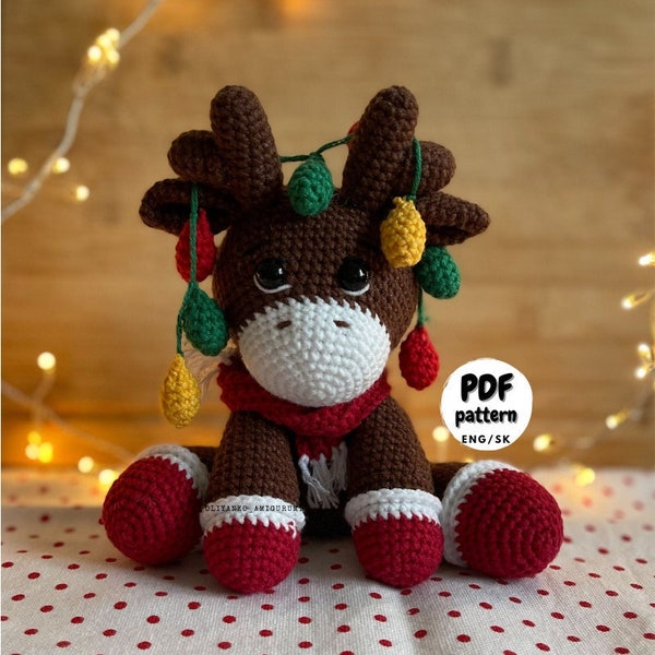 Christmas Reindeer, PDF Crochet Pattern, Crochet Christmas decoration, Christmas Crochet pattern, Reindeer with lights plush, Winter decor