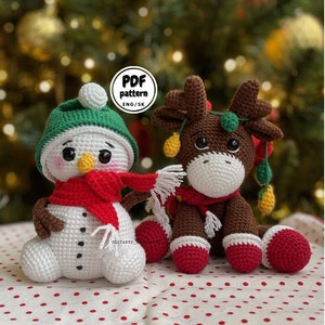 Christmas Reindeer Crochet Pattern, Crochet Snowman Pattern, Christmas Amigurumi, Crochet Christmas Pattern, Christmas Plushie crochet